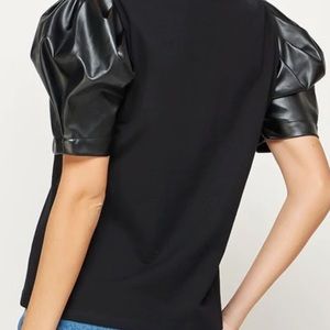 Faux leather puffer sleeve top by Adrienne Vittadini